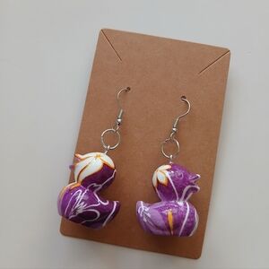 Fashion Jewelry Purple and Orange Duck Earrings